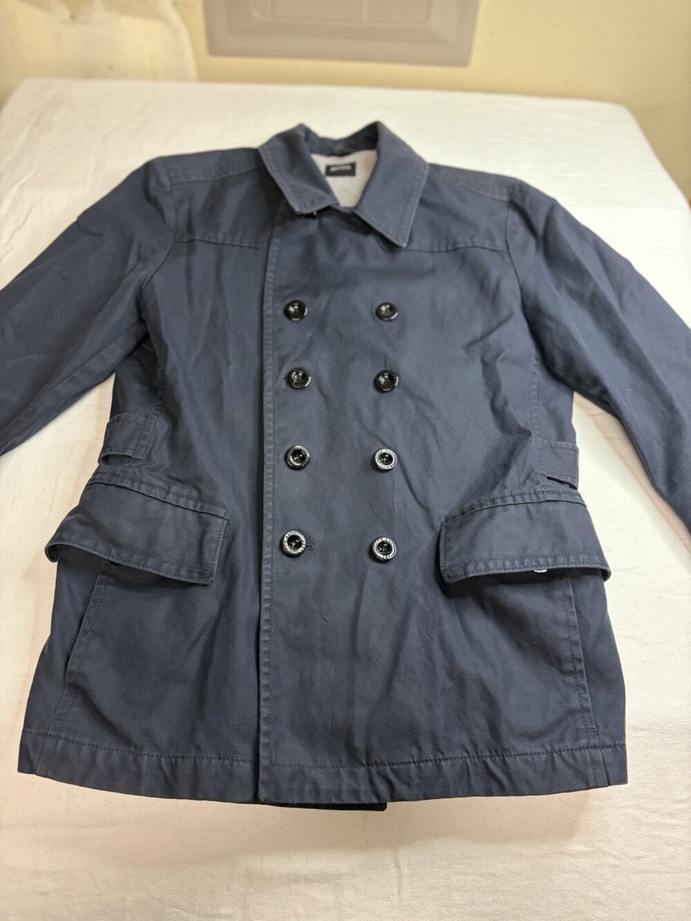 Hugo Boss Trench Coat Men’s 40R Navy Double Breasted Cotton Blend Jacket